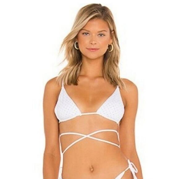 L*Space Kara Studded Bikini Top in White Size XL Triangle - Picture 1 of 5
